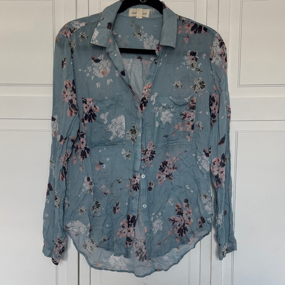 Cloth & Stone Floral Button Down Shirt - Blue and Pink